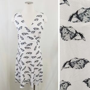 Cori Collection birds sheath dress white black sparrows sleeveless size 42